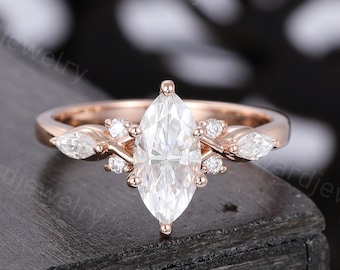Marquise cut Moissanite engagement ring Unique Rose gold ring vintage Diamond bridal ring wedding ring Promise ring dainty Anniversary ring