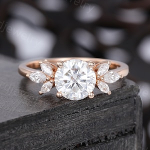 Unique Moissanite engagement ring Rose gold engagement ring woman Antique Marquise cut Diamond wedding ring Bridal Promise Anniversary ring