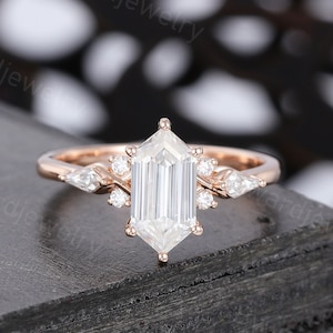 Unique Elongated Hexagon cut Moissanite engagement ring Delicate Kite cut Rose gold Diamond ring wedding ring Promise ring Anniversary ring