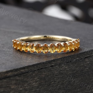 Oval cut Citrine Wedding band Unique Yellow gold wedding band woman Half eternity band Matching Stacking ring Promise ring Anniversary ring