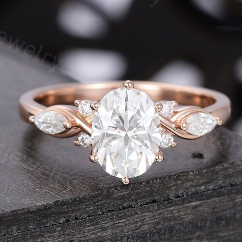 Marquise Moissanite Engagement Ring Unique Rose Gold - Etsy