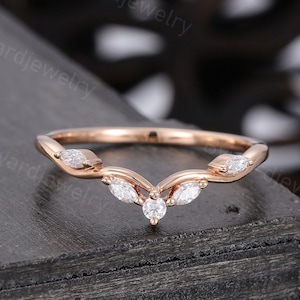 Marquise cut Moissanite Curved Wedding band Unique Rose Gold Diamond ring Matching band Stackable ring Promise ring Anniversary ring gift