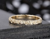 カメオ　14金　フラワーモチーフ Unique Flower 10K/14K/18K Plain Gold Wedding Band Antique