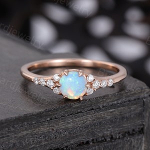 Natural Opal Engagement ring Unique Moissanite Rose gold engagement ring woman Antique Diamond wedding ring Bridal Promise Anniversary ring