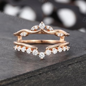 Einzigartige Moissanite Doppel gebogener Ehering Vintage Rose gold Ehering Frau Diamant passende stapelbar Versprechen Ring Jubiläumsring