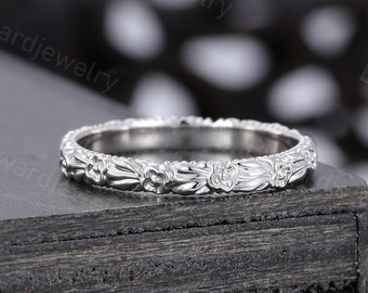 Unique White gold wedding band Delicate Plain gold Filigree wedding band Art deco band Bridal wedding ring Promise Anniversary gift for her