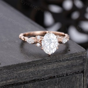 Oval Moissanite Engagement Ring Unique Rose Gold Engagement Ring Woman ...