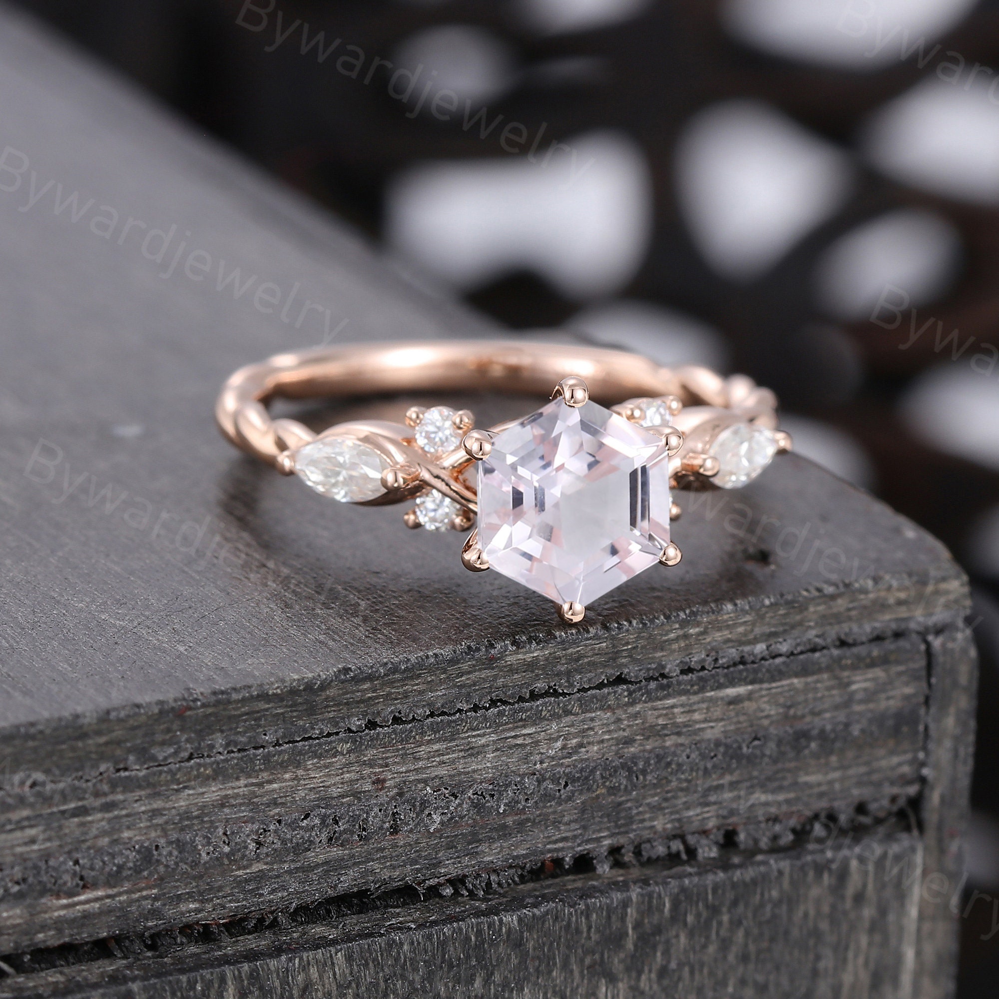 Hexagon Morganite Engagement Ring Unique Rose Gold Ring 3 4 Eternity Twisted Ring Marquise Moissanite Bridal Ring Promise Anniversary Ring Etsy Canada
