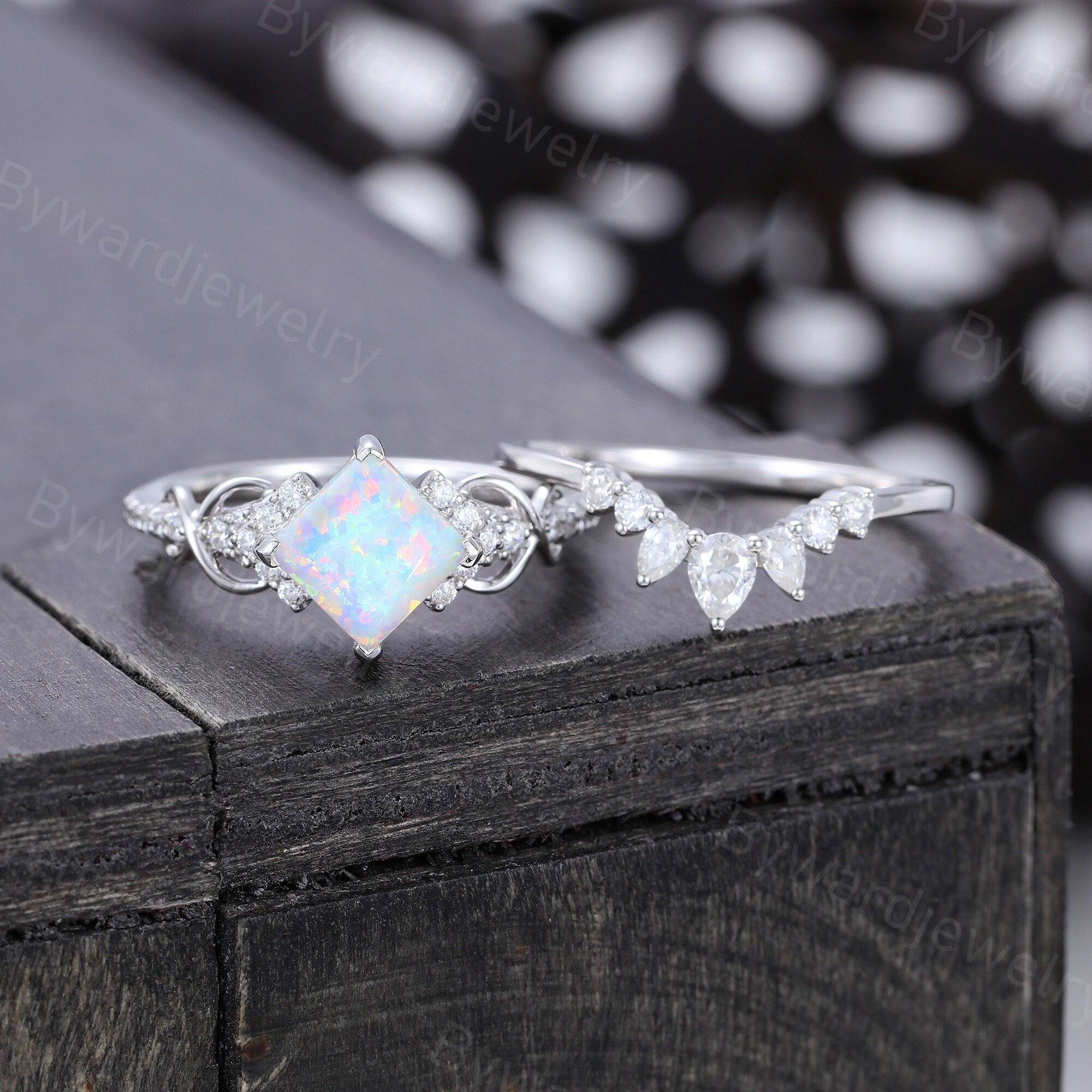 Princess cut opal engagement rings sale