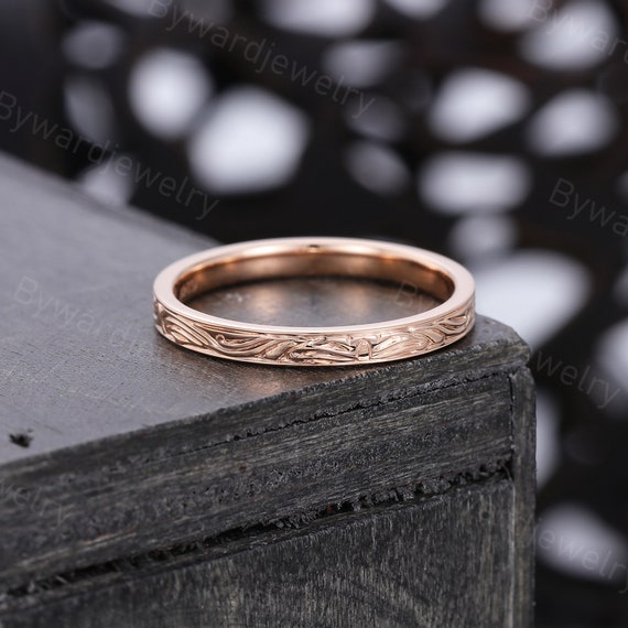 Rose gold engraved wedding band discount