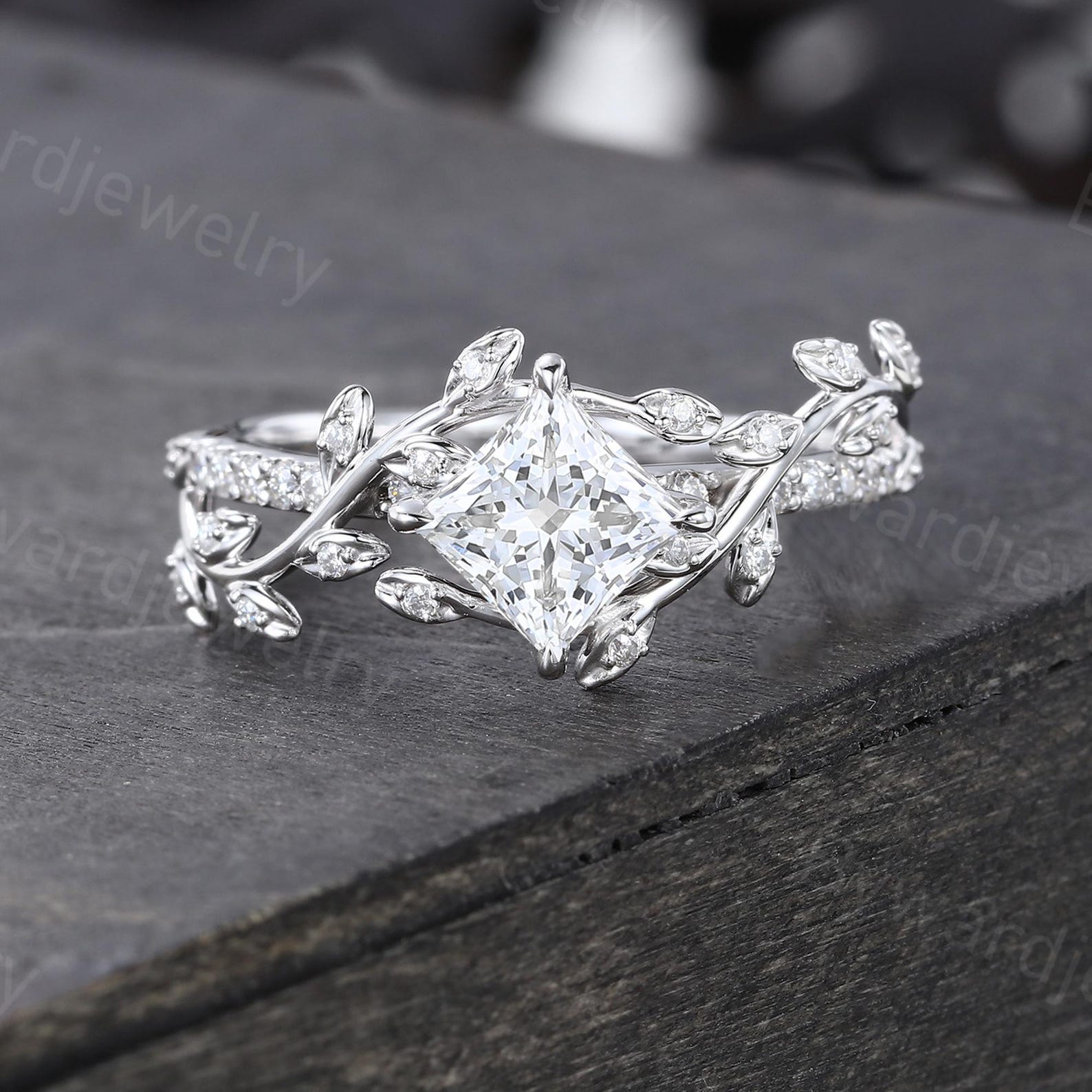 1CT Princess Cut Lab Grown Diamond Engagement Ring Vintage White Gold ...