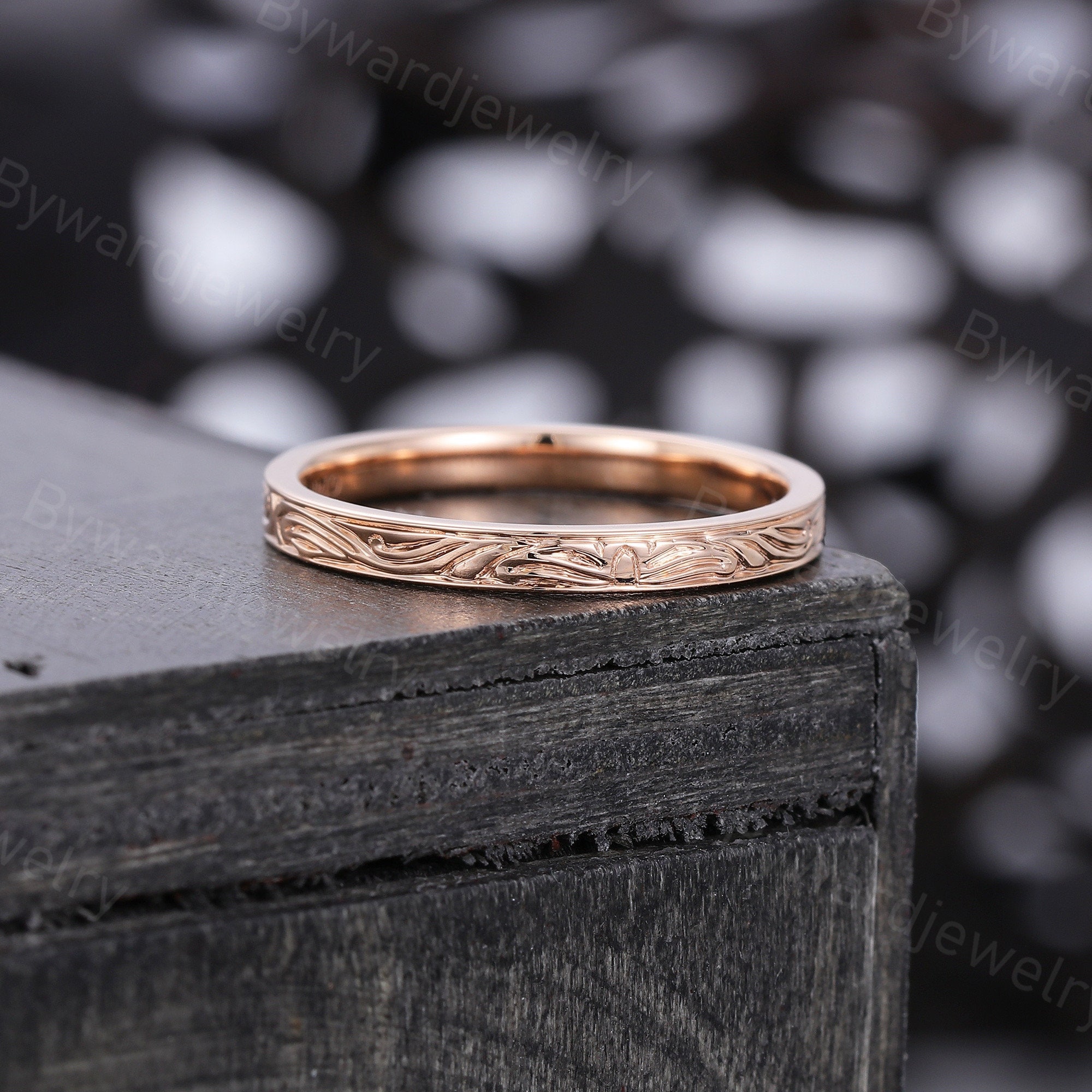 Vintage Rose gold Filigree wedding band Delicate Plain gold wedding band Art deco band Bridal ring wedding promise ring Anniversary ring