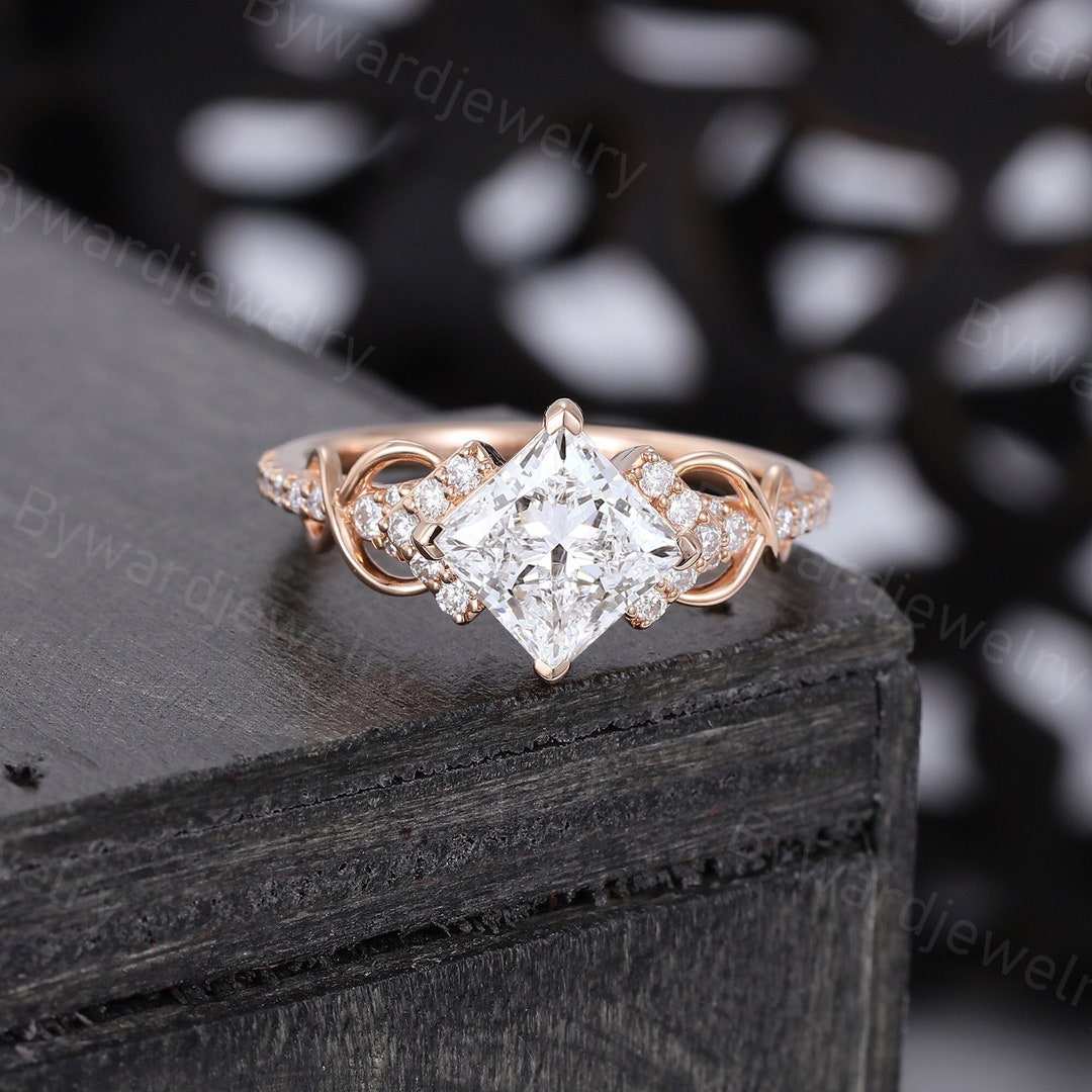 Princess Cut Lab Grown Diamond Engagement Ring Unique Rose Gold Ring ...