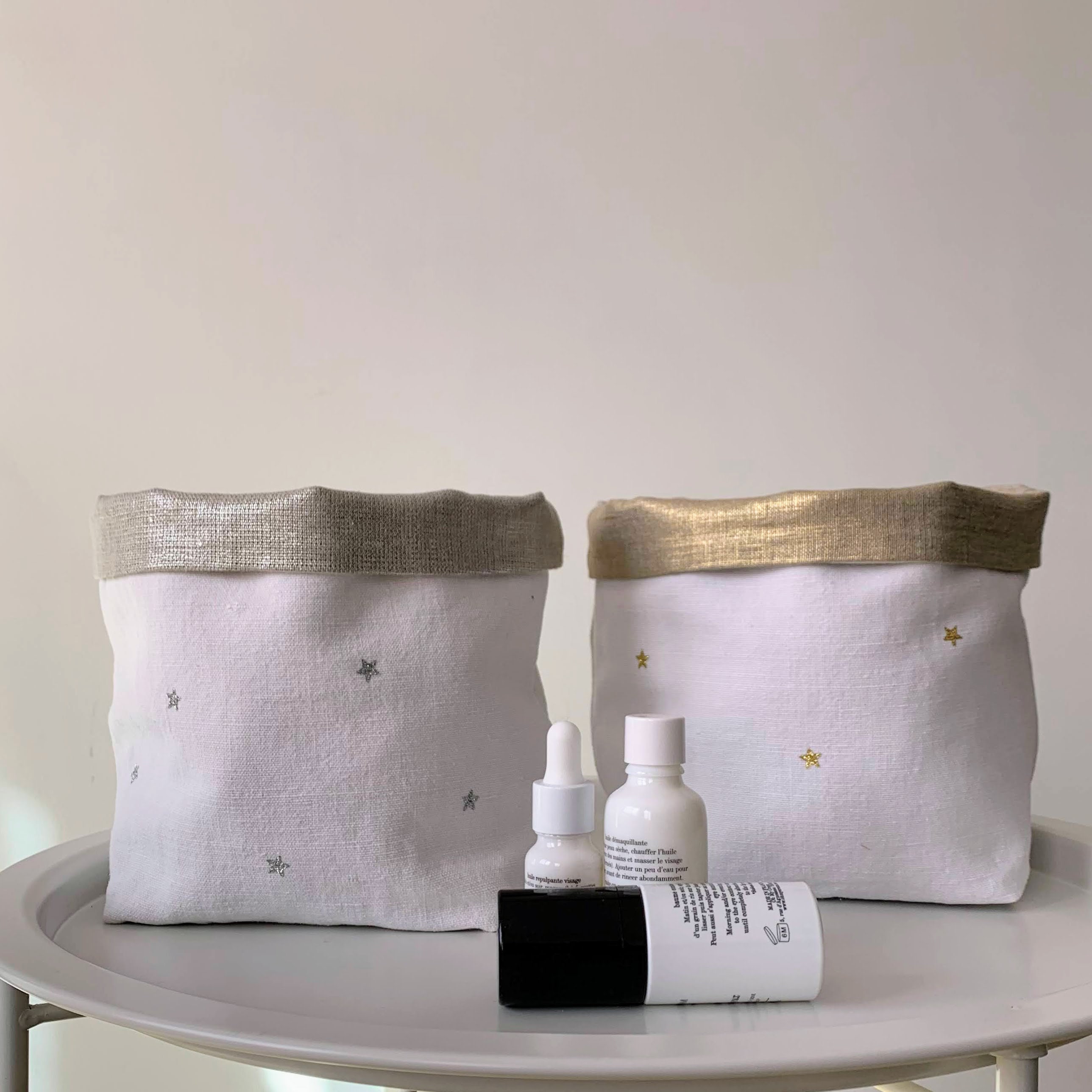 Deux Panières de Rangement Linge Ancien et Lin