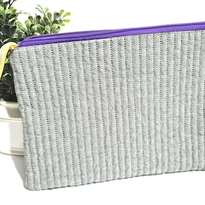 OversizedQuilted Gray and Purple Pouch Bag