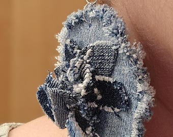 Denim Flower Earrings: Sterling Silver, Upcycled Jean Jewelry, Handmade