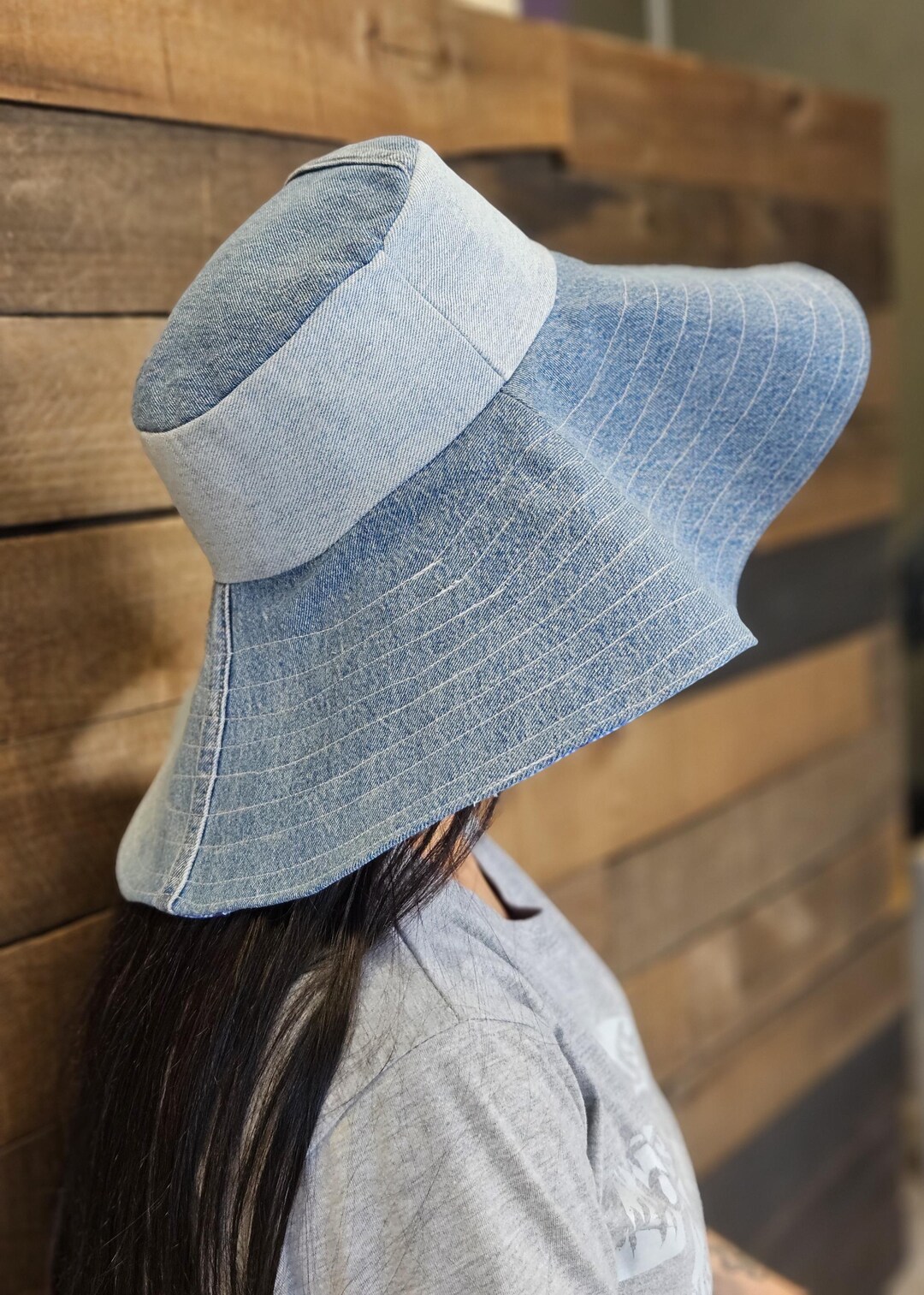 NEW Handmade Spring Sun Hat, Denim Blue Crochet Cotton Sun Hat: Denim Blue Spring Summer Hat - Etsy  main image 3