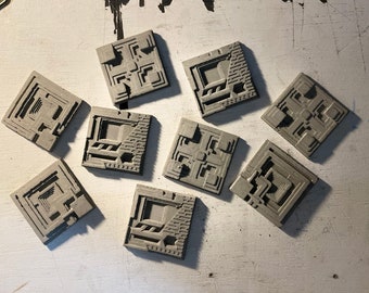 Gifts for the Home: Frank Lloyd Wright Set of 24 Artistic Tiles Repurposing Art Supplies, Embossed Cement, Mosaic Tiles, Patio Wall Tiles