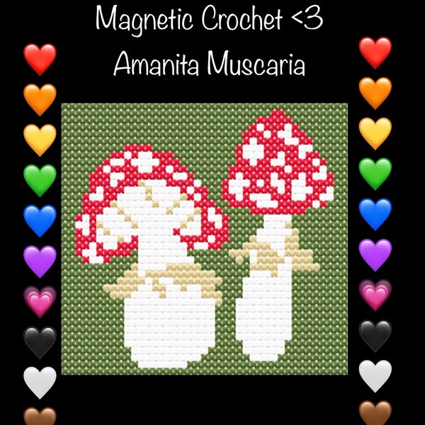 Hi, Amanita Muscaria little mushroom INCLUDES rainbow mushroom charts and all you see pictured! C2C, cross stitch, graphgan red mushrooms