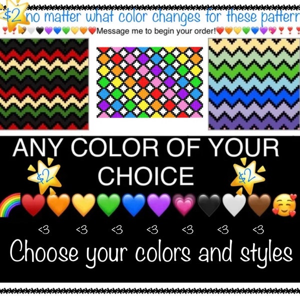 Custom Colored Pattern, C2C, beadwork, knitting, quilting, any colors, whichever style, any direction, color count and chart made your way!!