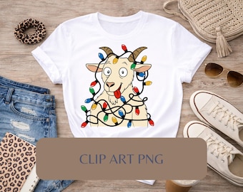 Lustige Weihnachtsziege Clip Art, verhedderte Lichter Tier PNG (digitaler Download)