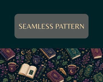 Dark Academia Celestial Seamless Pattern PNG, Whimsigoth Library Digital Paper