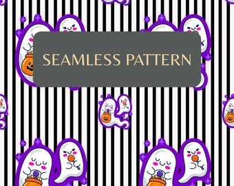Kawaii Geist Halloween Muster - Pastel Goth Digitales Papier (PNG)