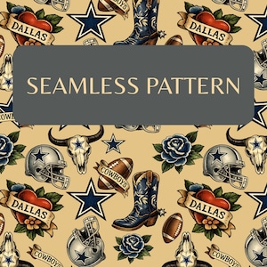 Nahtloses Dallas Football Tattoo-Muster (PNG), traditionelles amerikanisches Western-Stoffdesign (Digitaler Download)