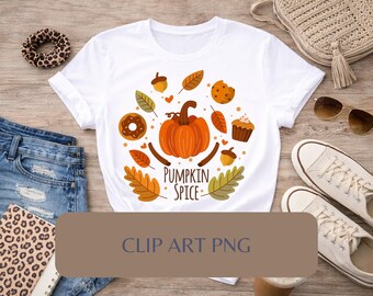 Pumpkin Spice Herbst Essen Grafik, Herbst Donut Cupcake Clipart (digitaler Download)