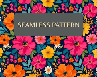 Retro Floral nahtlose Muster PNG, lebhafter Sommer botanisches digitales Papier (POD)