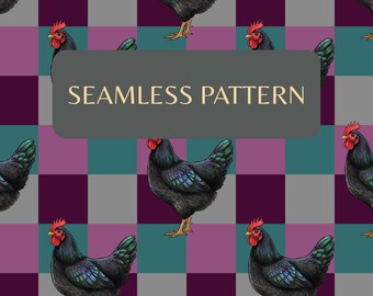 Bauernhaus Huhn Muster - Buffalo Plaid Henne Digitales Papier (PNG)