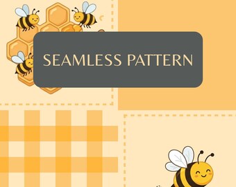Kawaii Honigbiene Gingham Muster, süße Hummel Wabe Digital Papier (Sublimation)