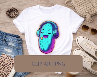 Neon Cyberpunk Gurke Clip Art PNG, Kawaii Gaming Grafik (Digitaler Download)