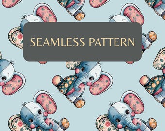 Patchwork Elefant Muster, Aquarell Blumen Kinderzimmer Digitales Papier (PNG)