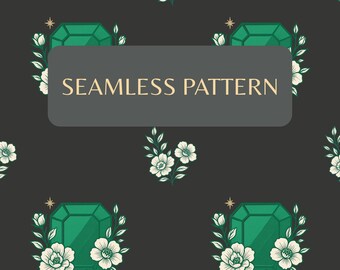 Dark Academia Smaragd Edelstein Nahtloses Muster, Gothic Rose Floral Digitales Papier (PNG)