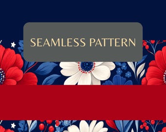 Vaterländische Blumen Muster - Americana Rot Weiß Blau Digitales Papier (PNG)