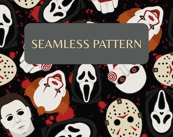 Classic Slasher Horror Movie Seamless Pattern PNG (Digital Download)