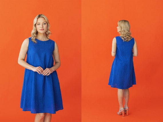 SALE Blue Dress JOY Royal Blue Linen Dress for Summer Resort