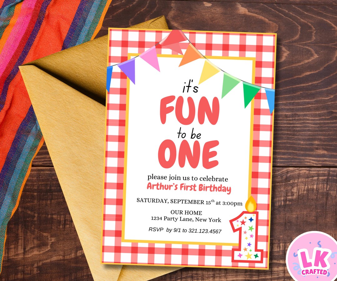 Fun. Invite Inspiration Fun to Be ONE Invite- CANVA Editable, Nostalgic Bday Invitation ...