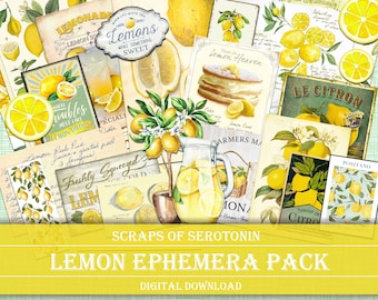 Junk Journal Ephemera, Lemon, Scrapbook Digital Download, Journaling Printable, Fruit Embellishments, Citrus Decoupage, Vintage Elements
