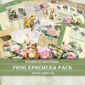 Junk Journal Ephemera, Frog, Scrapbook Digital Download, Journaling Printable, Amphibian Embellishments, Pond Decoupage, Creatures, Toad