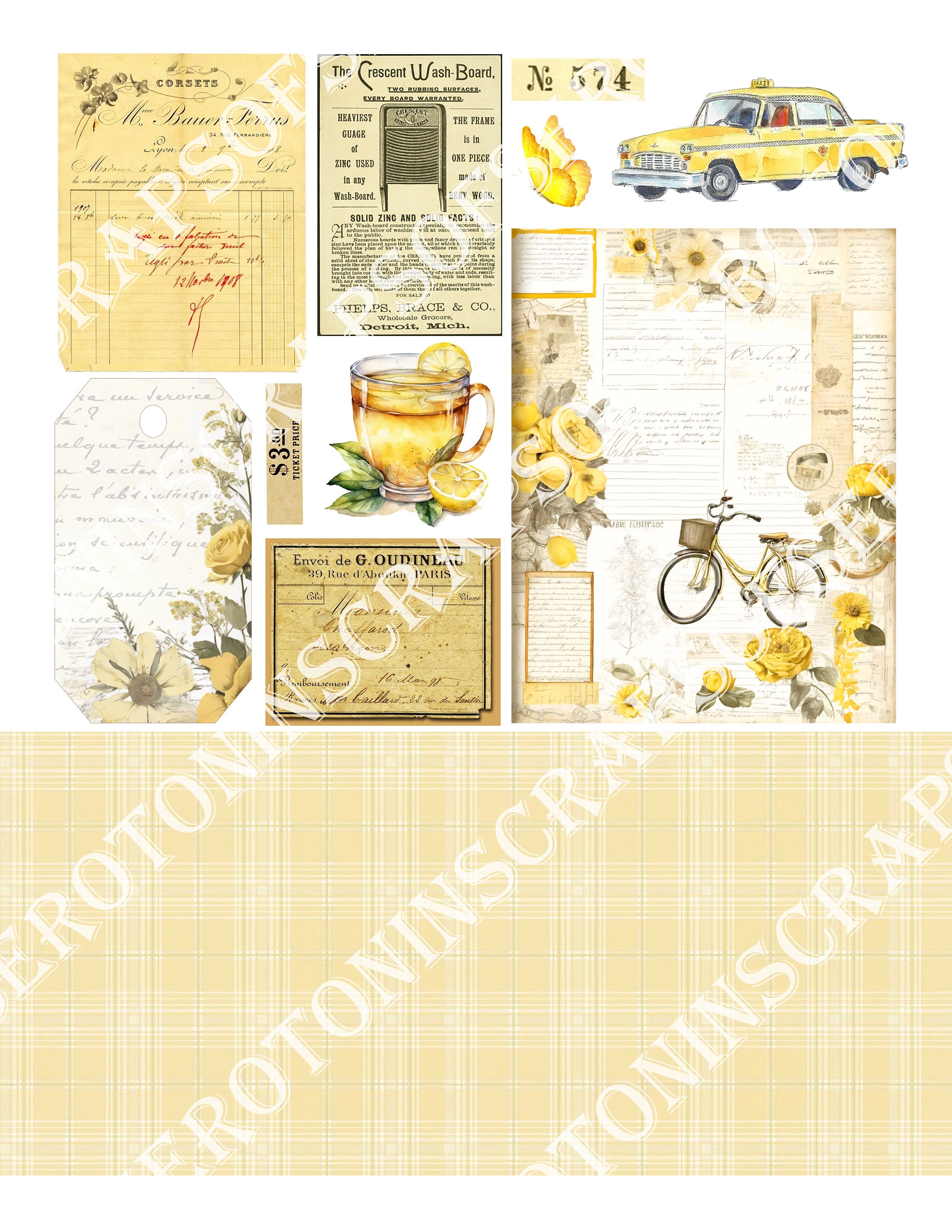 Junk Journal Ephemera, Yellow Aesthetic, Scrapbook Digital Download ...