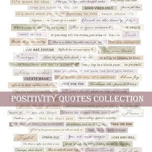 Collage Quote Sheet - Positivity, Junk Journal Supplies, Inspirational, Journal, Words, Quotes, Labels, Stickers, Digital Download Printable