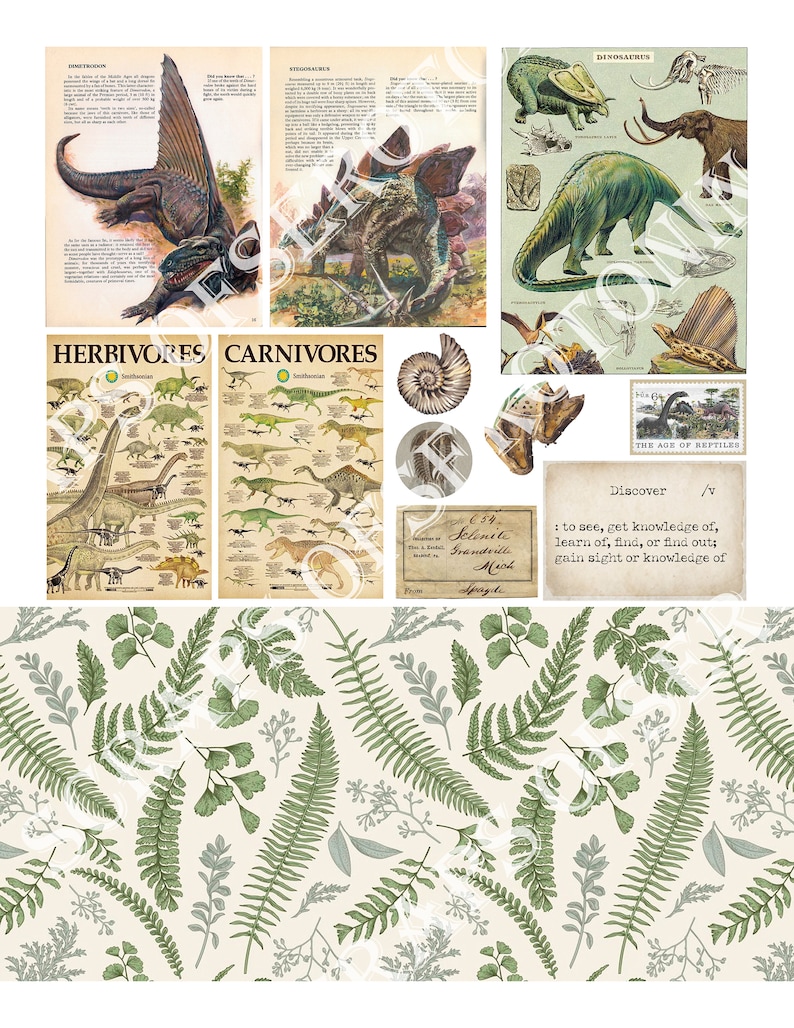 Junk Journal Ephemera, Dinosaurs, Scrapbook Kit, Printable, Digital ...