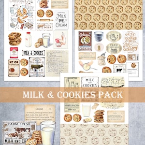 Junk Journal Ephemera, Milk and Cookies