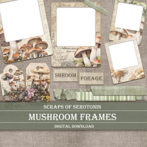 Pilz Rahmen Junk Journal, Botanischer Wald Ephemera, Druckbare Scrapbook Seiten, Cottagecore Clipart, Natur inspirierter digitaler Download