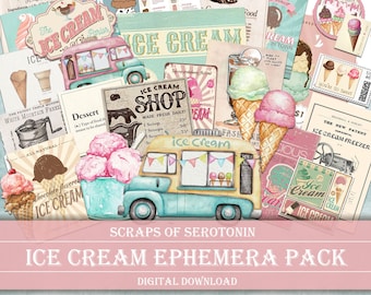 Junk Journal Ephemera, Ice Cream Shop, Scrapbook Digital Download, Journaling Printable, Sweets Embellishments, Dessert Decoupage