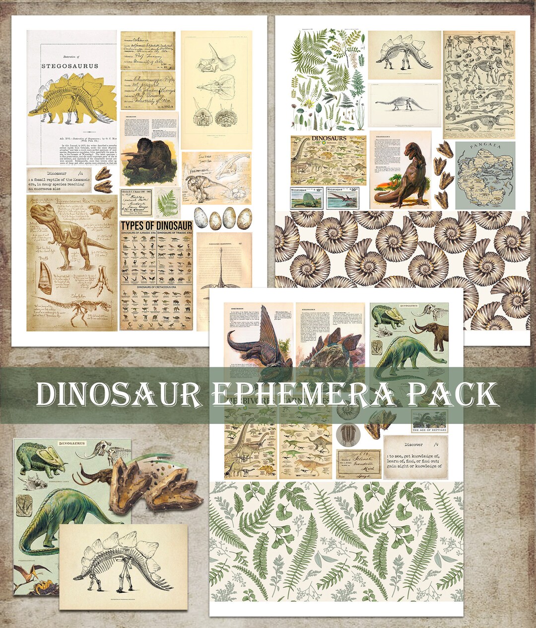 Junk Journal Ephemera, Dinosaurs, Scrapbook Kit, Printable, Digital ...