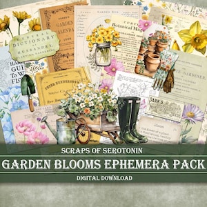 Ephemera de diario basura, flores de jardín, descarga digital de álbum de recortes, diario imprimible, adornos florales, decoupage de jardinería, primavera
