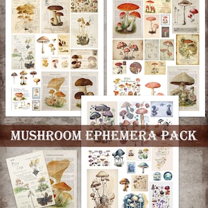 Junk Journal Ephemera, Mushroom, Scrapbook Digital Download, Journaling Printable, Fungi Embellishments, Woodland Decoupage, Vintage Sticker